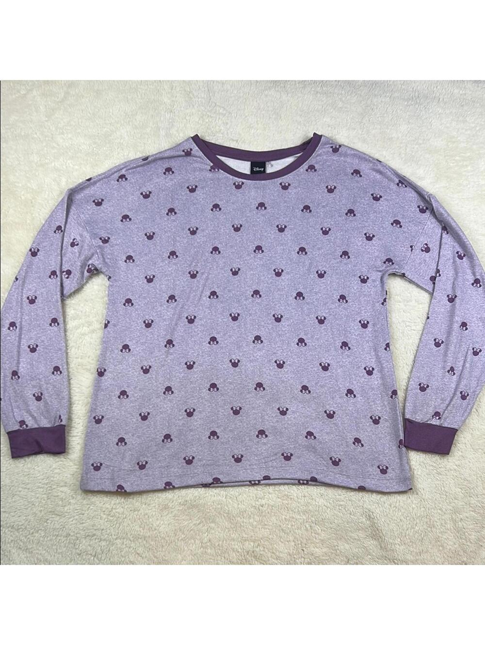 Disney Women’s Purple Mickey Mouse Print Long Sleeve Pajama Sleep Top Sz Med - Picture 2 of 12